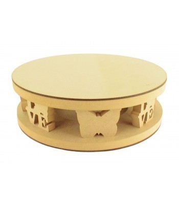 18mm MDF Round Cake Stand - Butterfly Shape and Love Word Design - Variety of Sizes Available